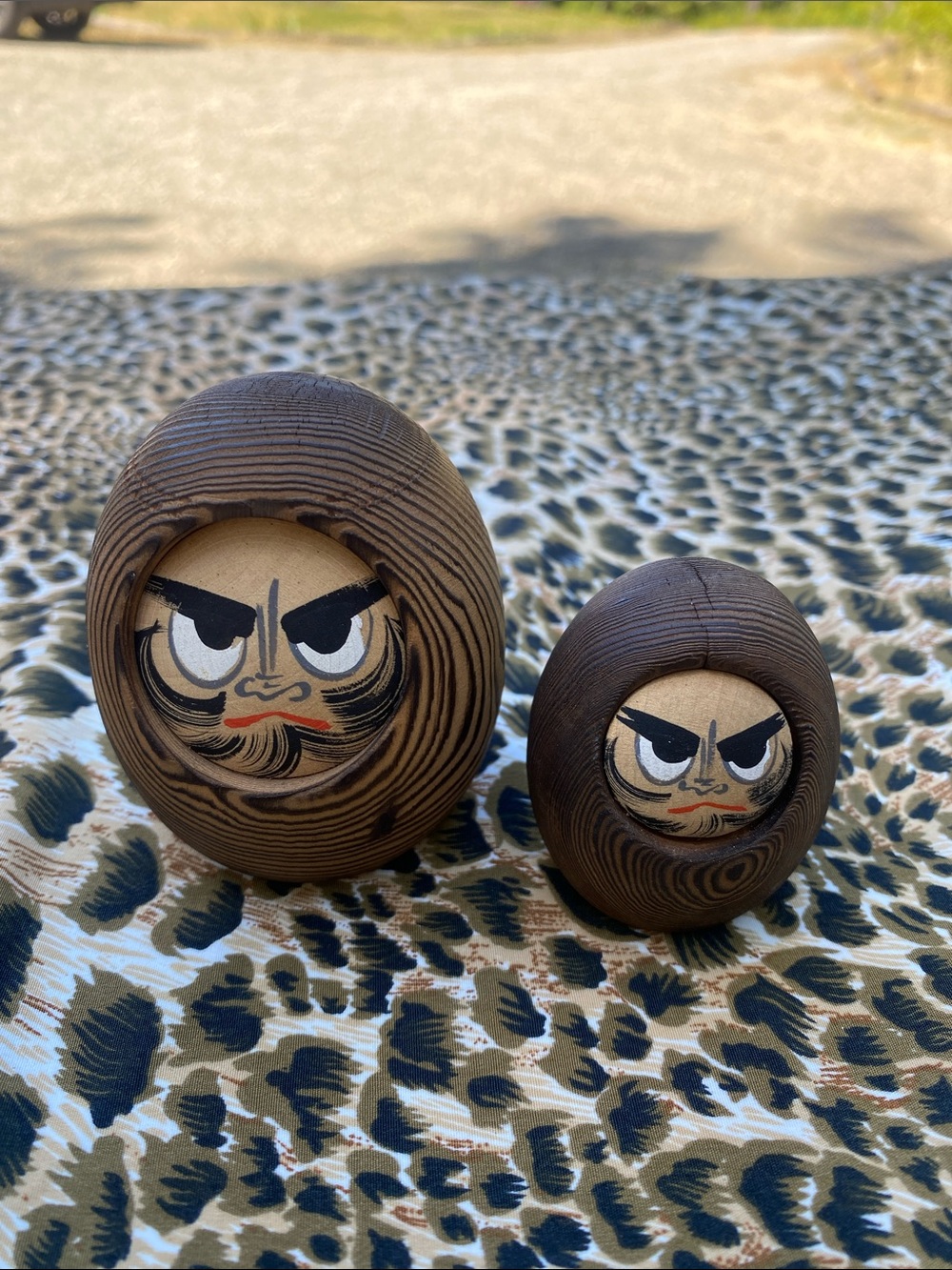 Vintage Japanese wooden Daruma dolls. Bodhidharma, the founder of Zen Buddhism